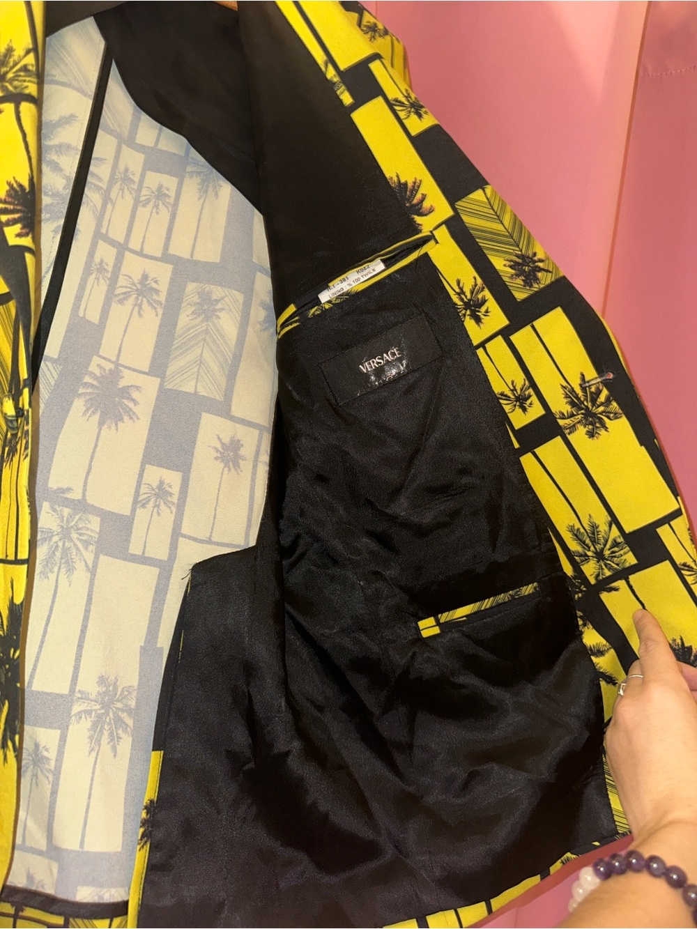 Versace Black and Yellow Palm-Print Blazer - Picture 3 of 16